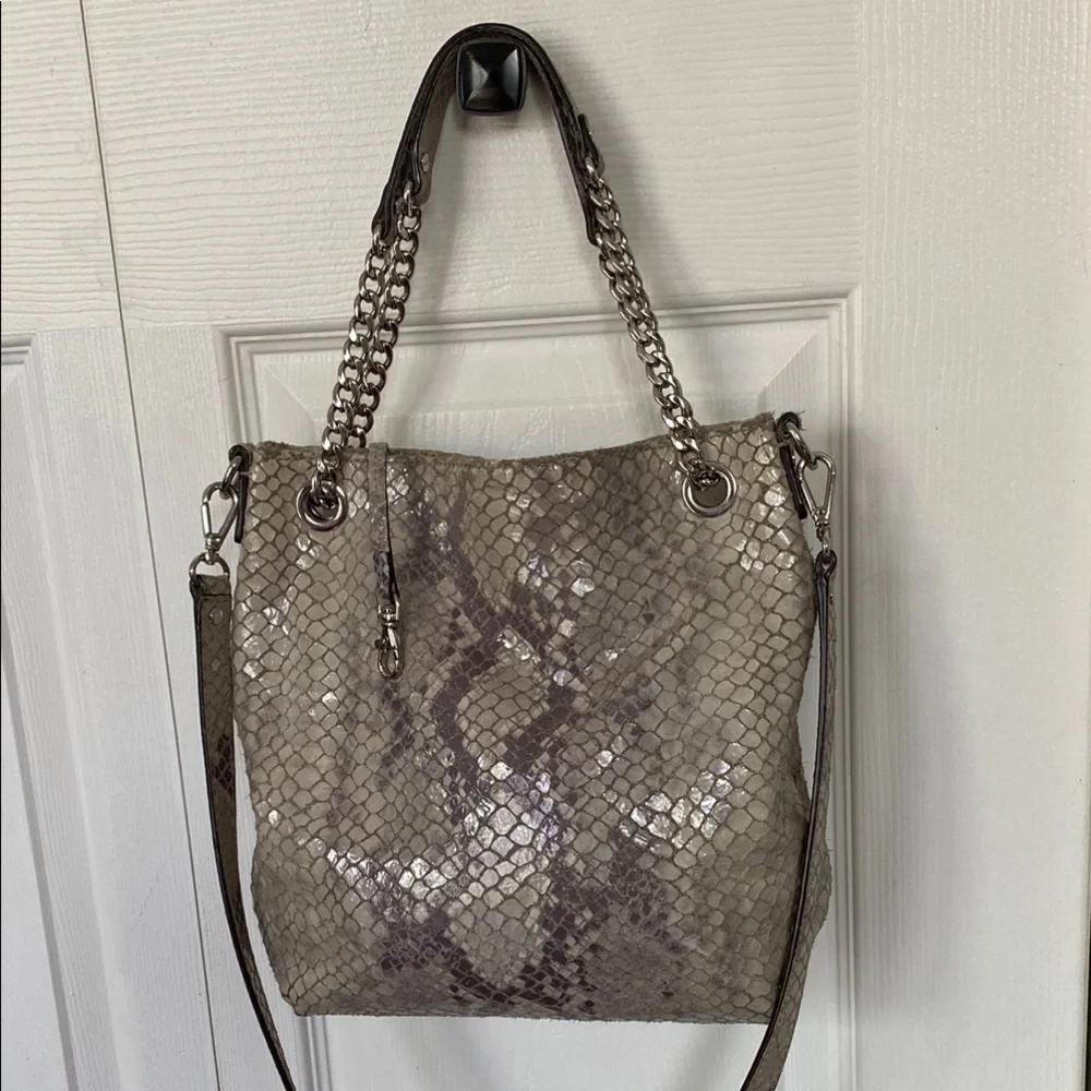 Michael Kors Bag Jet Set Chain Snakeskin Gather Shoulder Tote Crossbody Bag - Picture 2 of 14